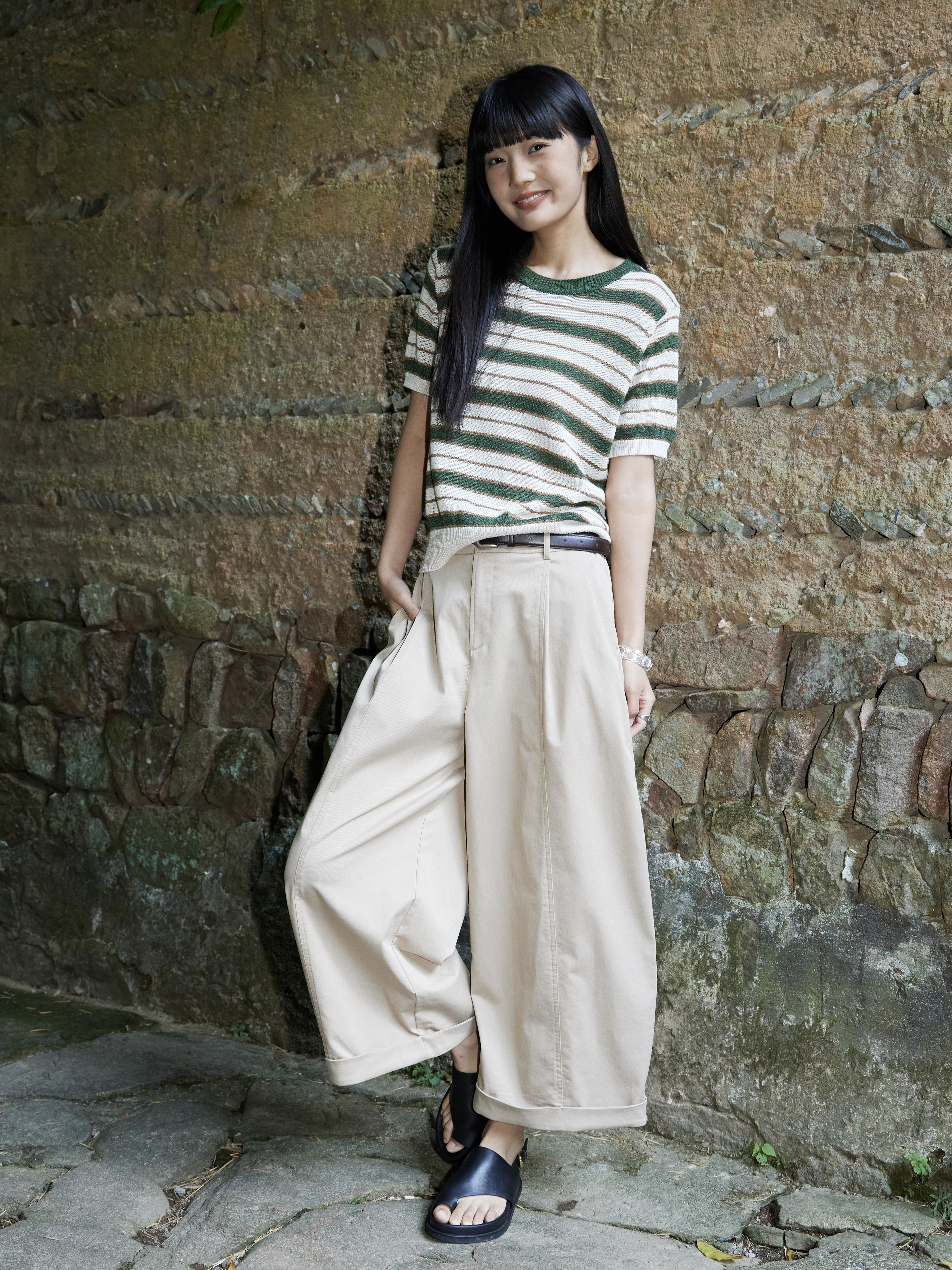 Vintage Green Striped Knit Top